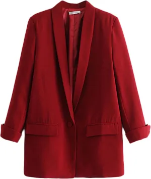 Andongnywell Women's Casual Lapel Work Office Blazer Jacket Suit with Pocket One Button Work Office Blazer Suit