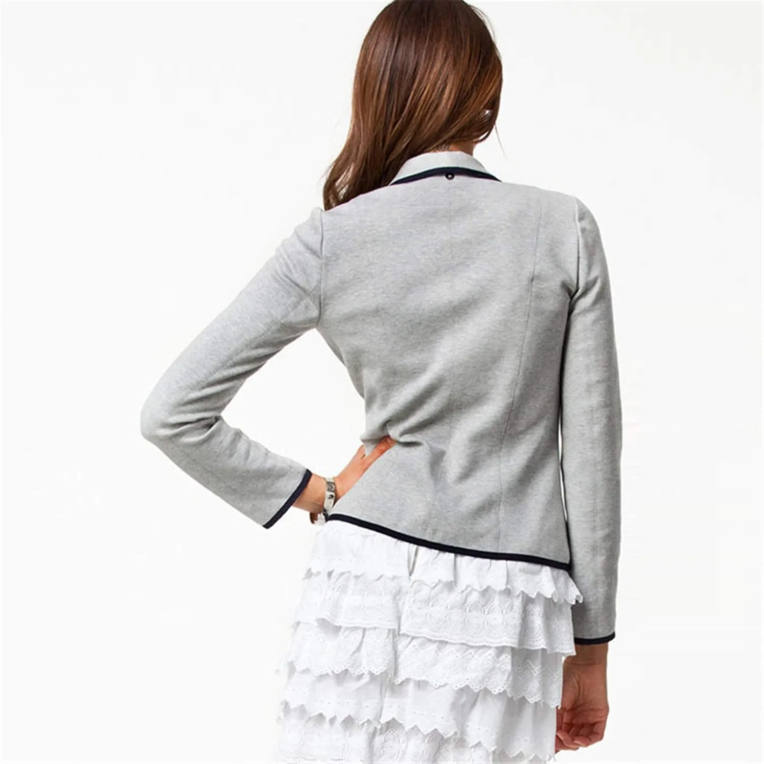 Andongnywell Women's Casual Work Solid Color Blazer wo Button Lapel Blazers Jacket Lightweight Sport Short Outwear