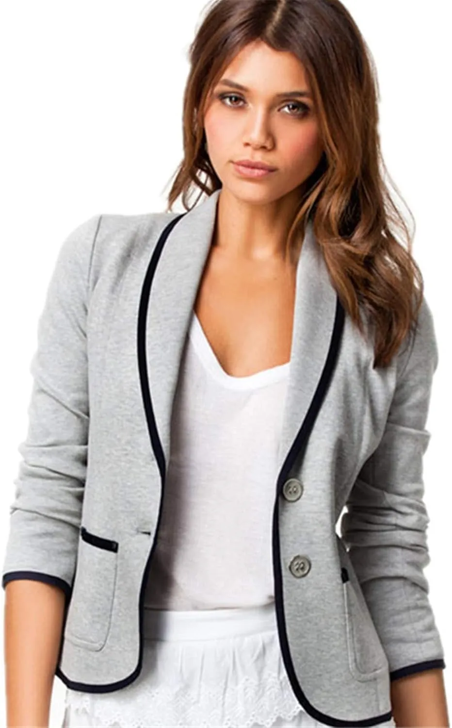 Andongnywell Women's Formal Two Button Slim Fitted Office Work Blazers Jackets Suits Overcoats Outwear (Light Gray,XX-Large)