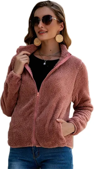 Andongnywell Women's Full Zip Up Sherpa Hoodie Fuzzy Fleece Jacket Fluffy Coat Overcoats with Pockets