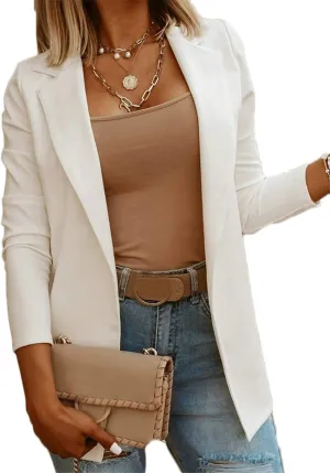 Andongnywell Women's Open Front Business Casual Pocket Work Office Blazer Jacket Suits Solid Color Ladies Suit