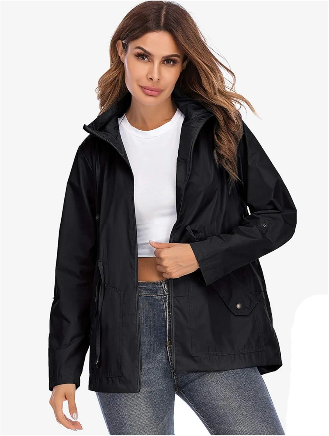 Andongnywell Women's Waterproof Lightweight Rain Jacket Active Outdoor Hooded Trench Coats with Breathable mesh