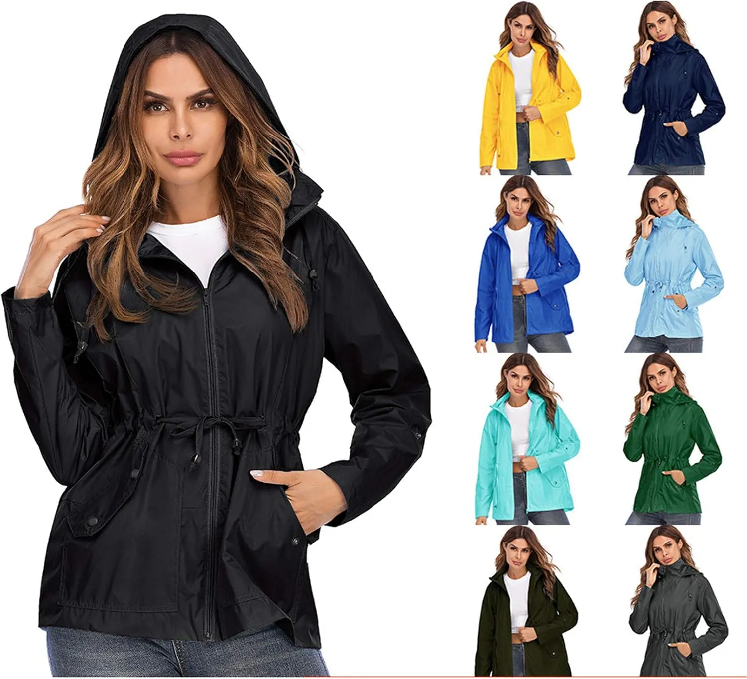 Andongnywell Women's Waterproof Lightweight Rain Jacket Active Outdoor Hooded Trench Coats with Breathable mesh