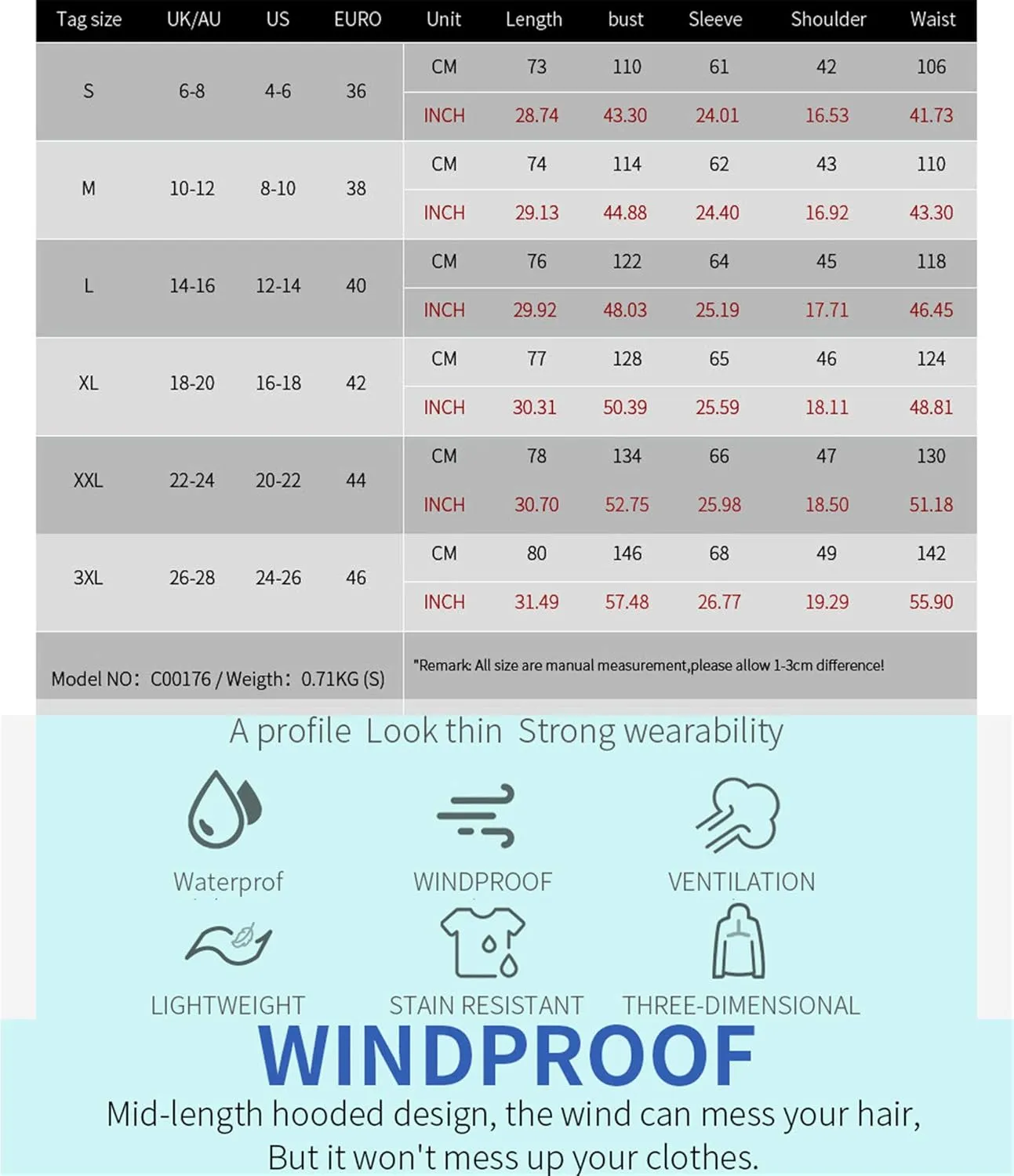 Andongnywell Women's Waterproof Lightweight Rain Jacket Active Outdoor Hooded Trench Coats with Breathable mesh
