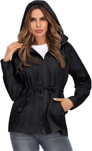 Andongnywell Women's Waterproof Lightweight Rain Jacket Active Outdoor Hooded Trench Coats with Breathable mesh