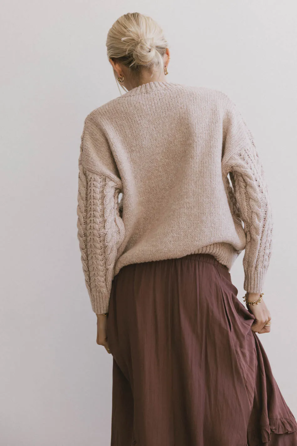 Annie Cable Knit Sweater in Taupe - FINAL SALE