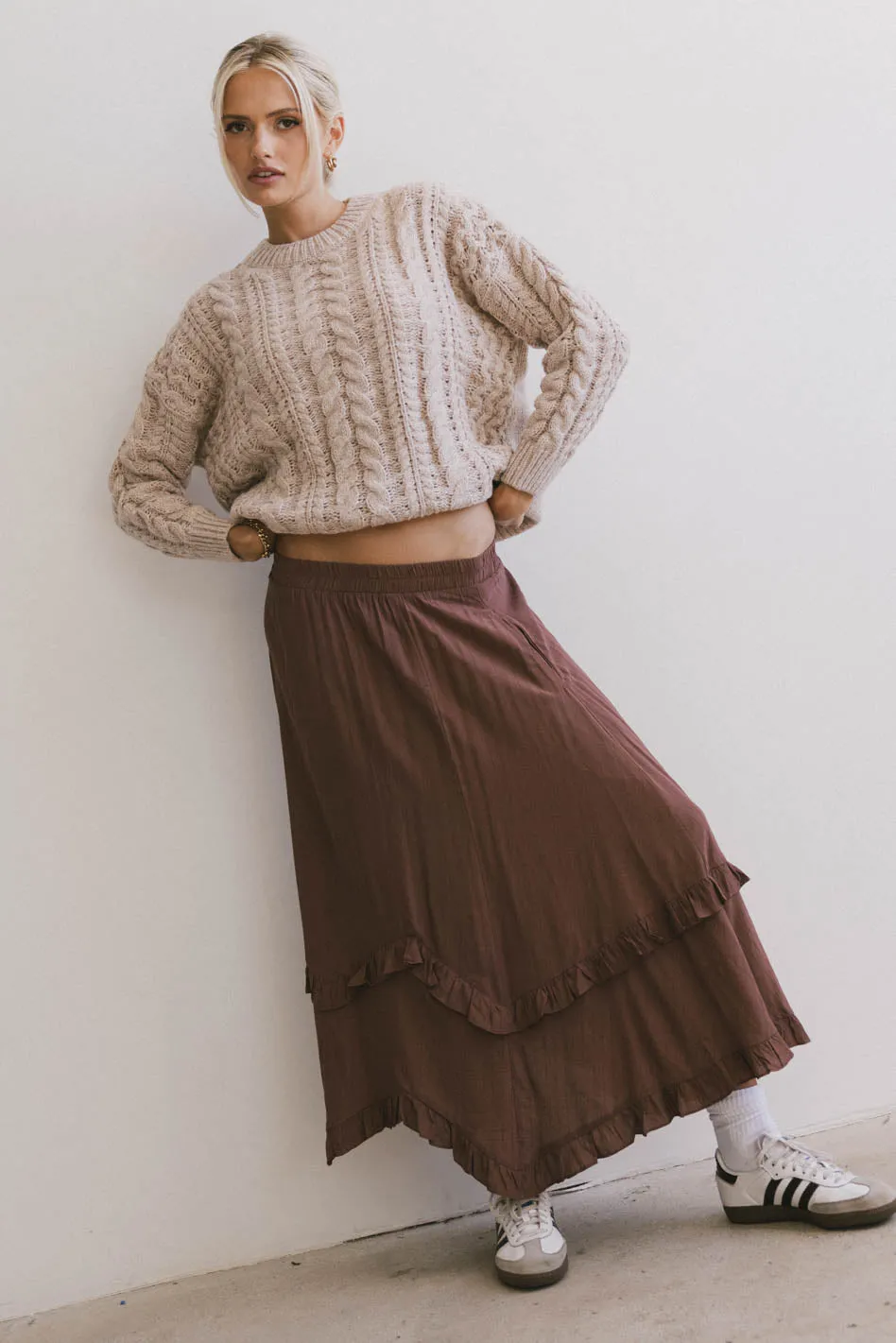 Annie Cable Knit Sweater in Taupe - FINAL SALE