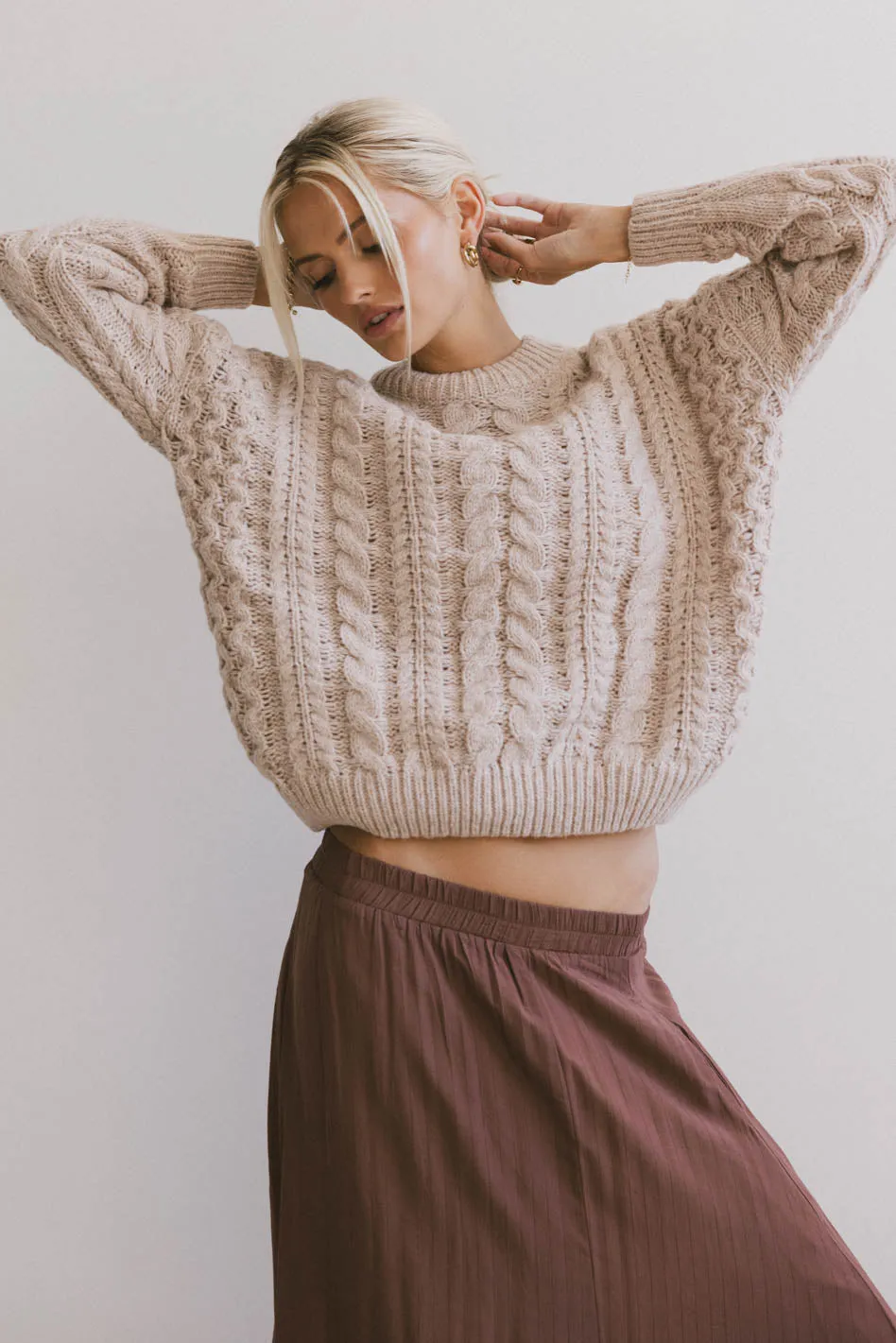 Annie Cable Knit Sweater in Taupe - FINAL SALE