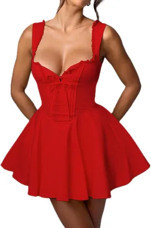 Aopwsrlyi Women Sexy Corset Mini Dress Sleeveless Backless Ruffle A Line Mini Dress Summer Going Out Party Club Dress