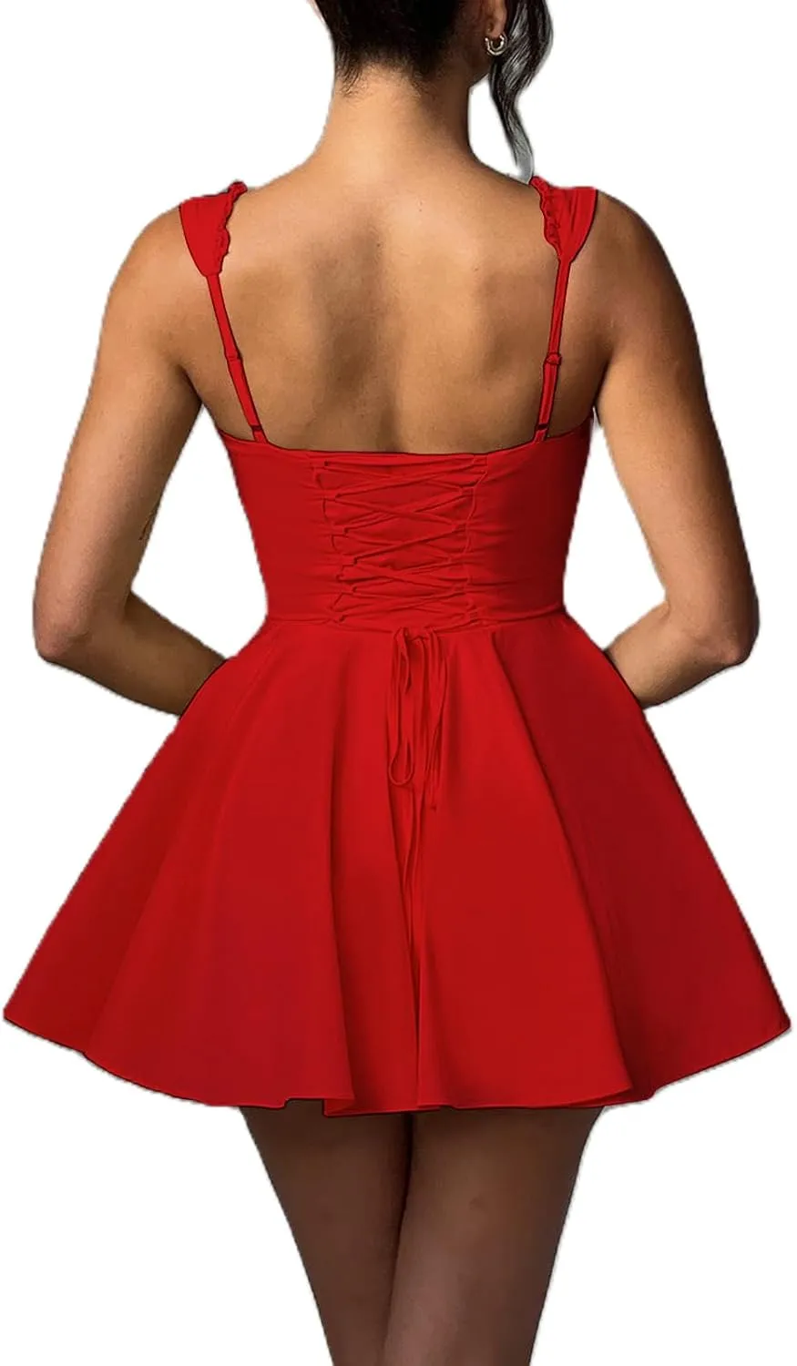 Aopwsrlyi Women Sexy Corset Mini Dress Sleeveless Backless Ruffle A Line Mini Dress Summer Going Out Party Club Dress