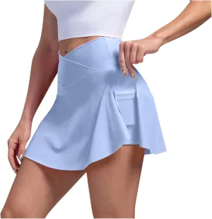 Athletic Shorts for Women High Waisted Flowy Ruffle Skirt Overlay for Workout Running Tennis with Pocket