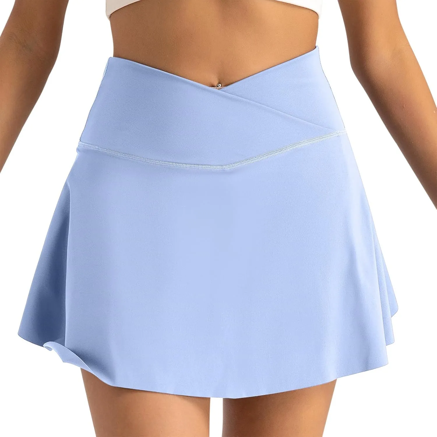 Athletic Shorts for Women High Waisted Flowy Ruffle Skirt Overlay for Workout Running Tennis with Pocket