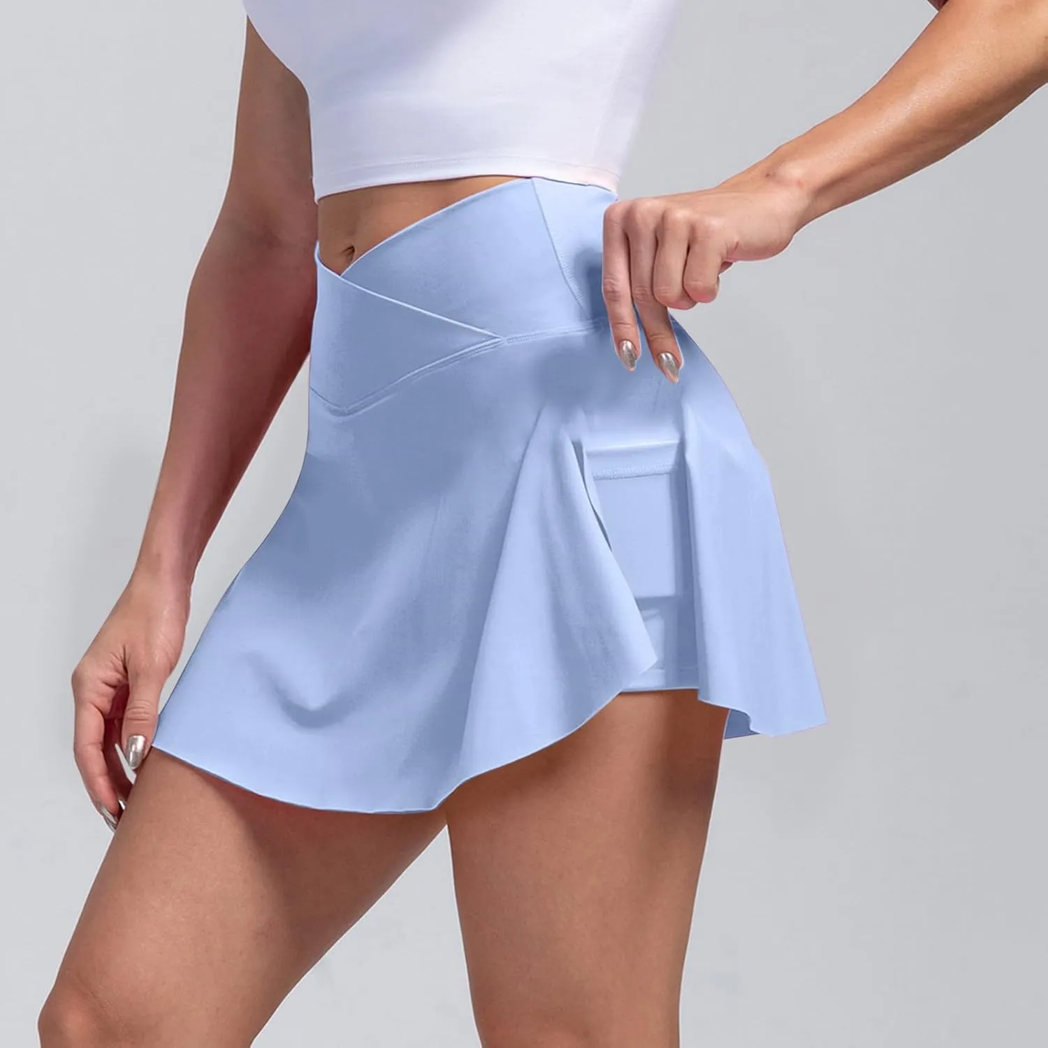 Athletic Shorts for Women High Waisted Flowy Ruffle Skirt Overlay for Workout Running Tennis with Pocket