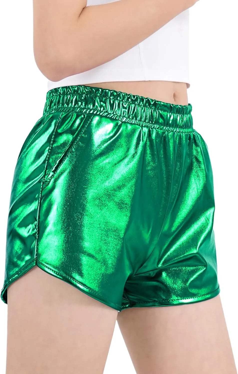 Auranso Girls Metallic Shorts Sparkly Hot Pants Shiny Dance Outfits Short Pants