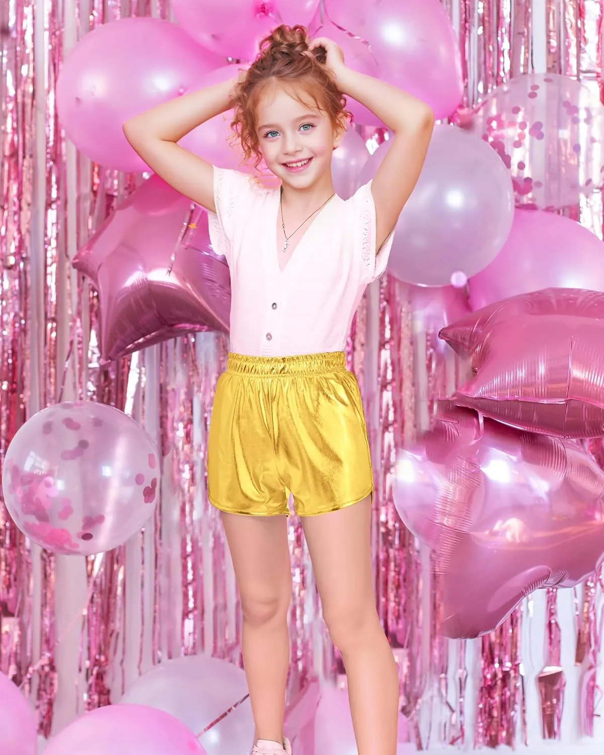 Auranso Girls Metallic Shorts Sparkly Hot Pants Shiny Dance Outfits Short Pants