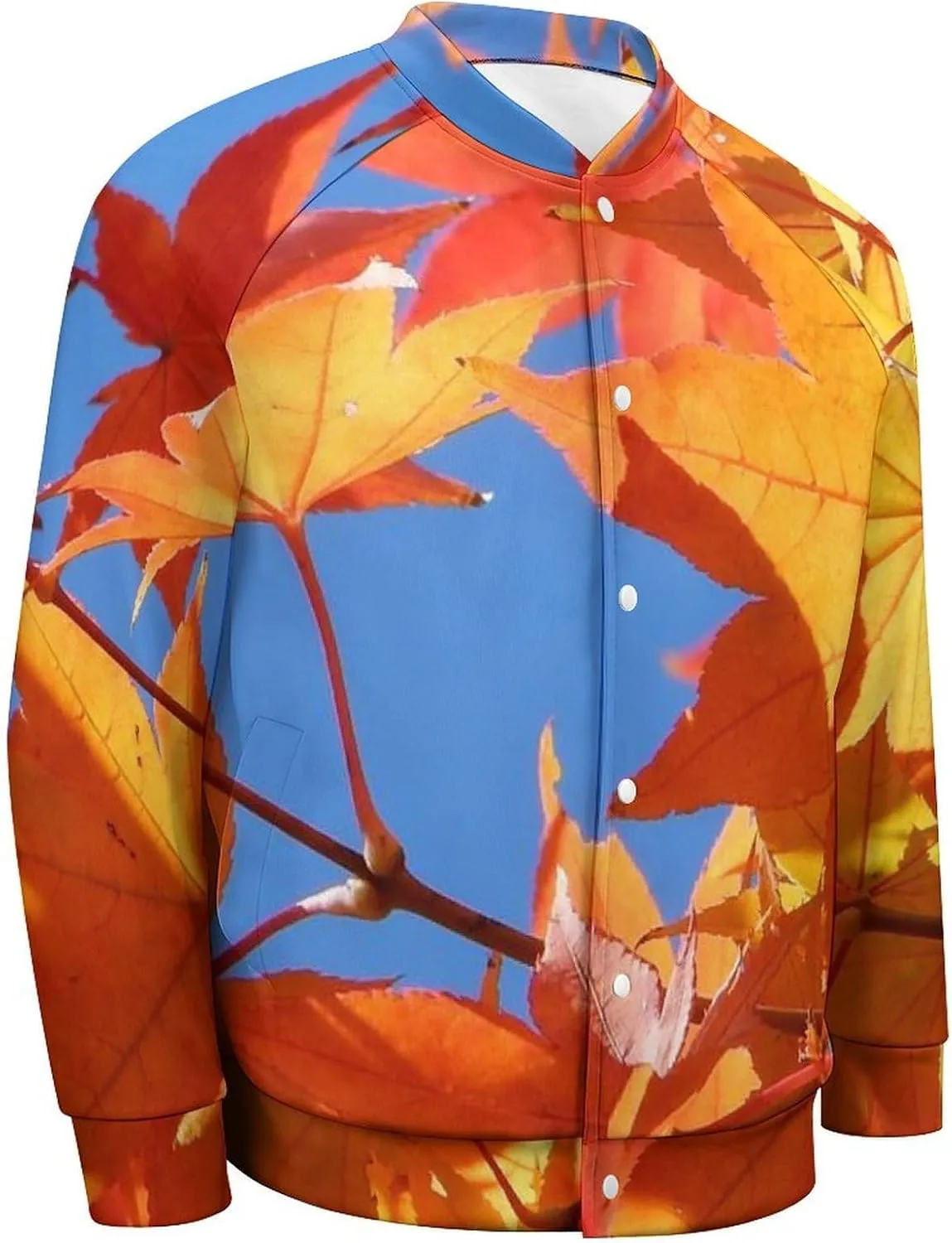 Autumn Maple Leaves Lightweight Men's Baseball Jackets Relaxed Fit Varsity Bomber Jacket Windbreaker Coat