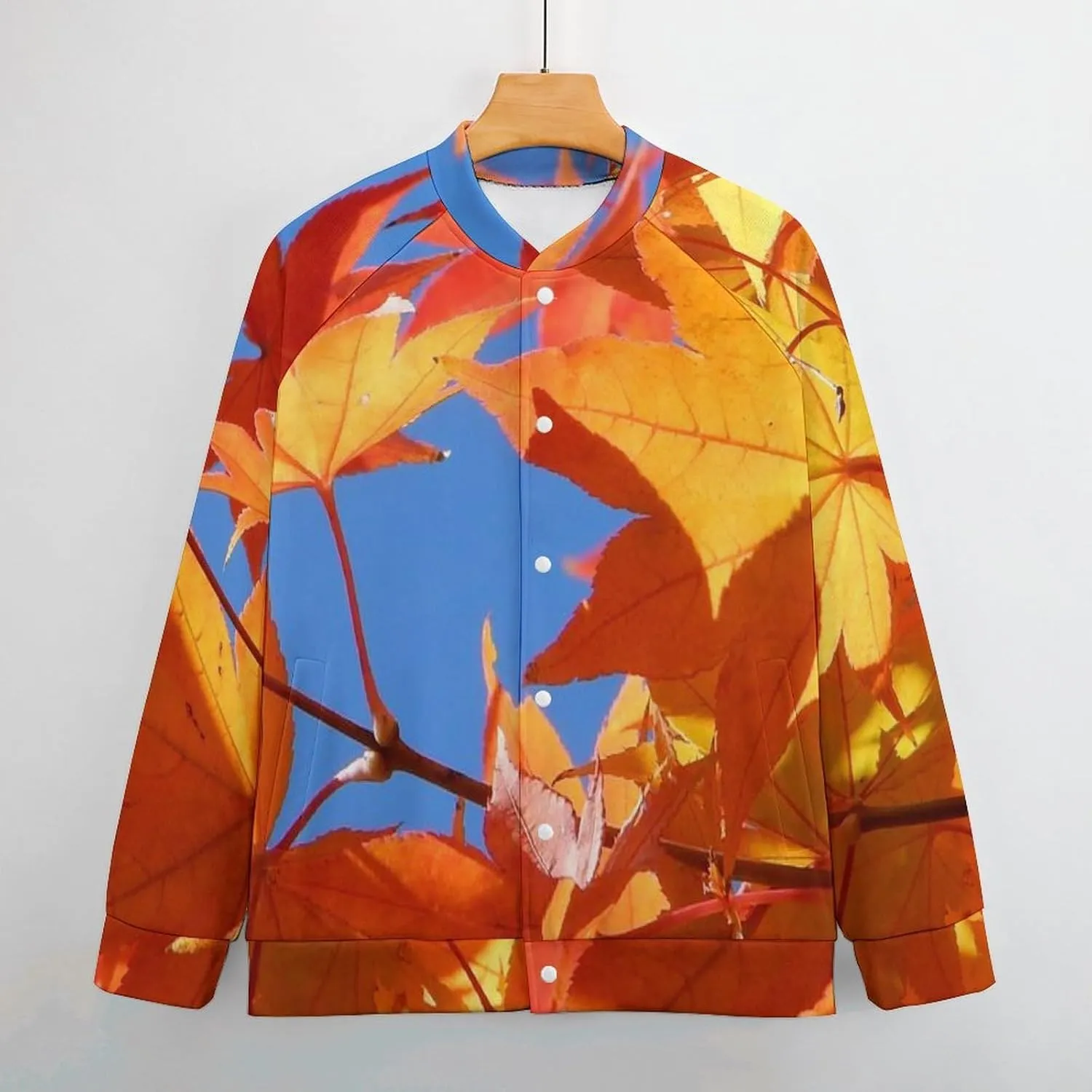 Autumn Maple Leaves Lightweight Men's Baseball Jackets Relaxed Fit Varsity Bomber Jacket Windbreaker Coat