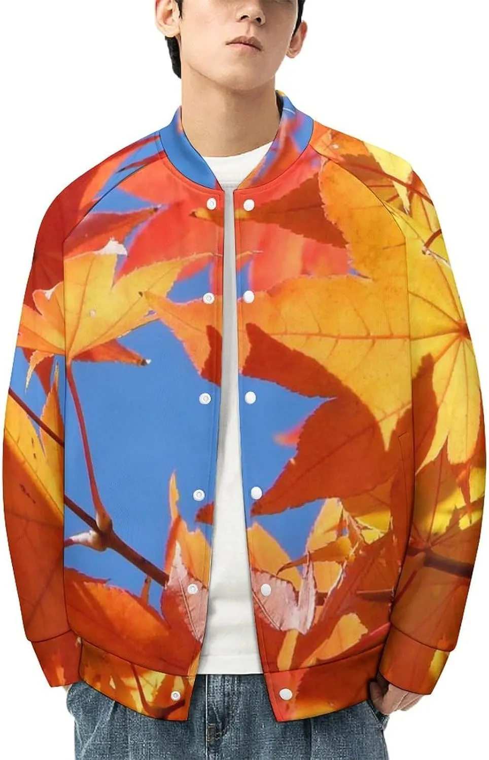 Autumn Maple Leaves Lightweight Men's Baseball Jackets Relaxed Fit Varsity Bomber Jacket Windbreaker Coat