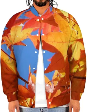 Autumn Maple Leaves Lightweight Men's Baseball Jackets Relaxed Fit Varsity Bomber Jacket Windbreaker Coat