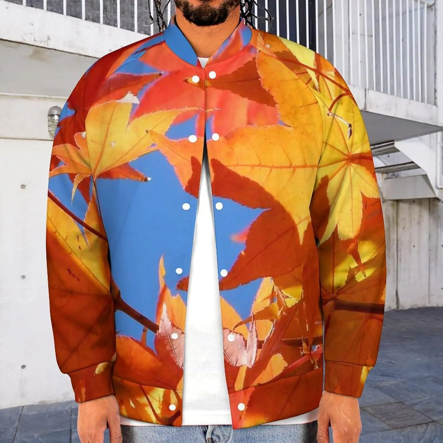 Autumn Maple Leaves Lightweight Men's Baseball Jackets Relaxed Fit Varsity Bomber Jacket Windbreaker Coat