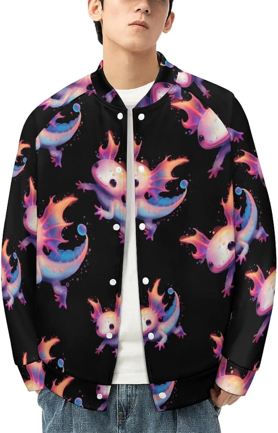 Axolotl Angels Lightweight Men's Baseball Jackets Relaxed Fit Varsity Bomber Jacket Windbreaker Coat