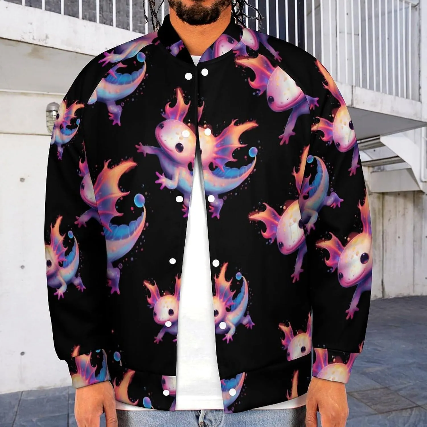 Axolotl Angels Lightweight Men's Baseball Jackets Relaxed Fit Varsity Bomber Jacket Windbreaker Coat