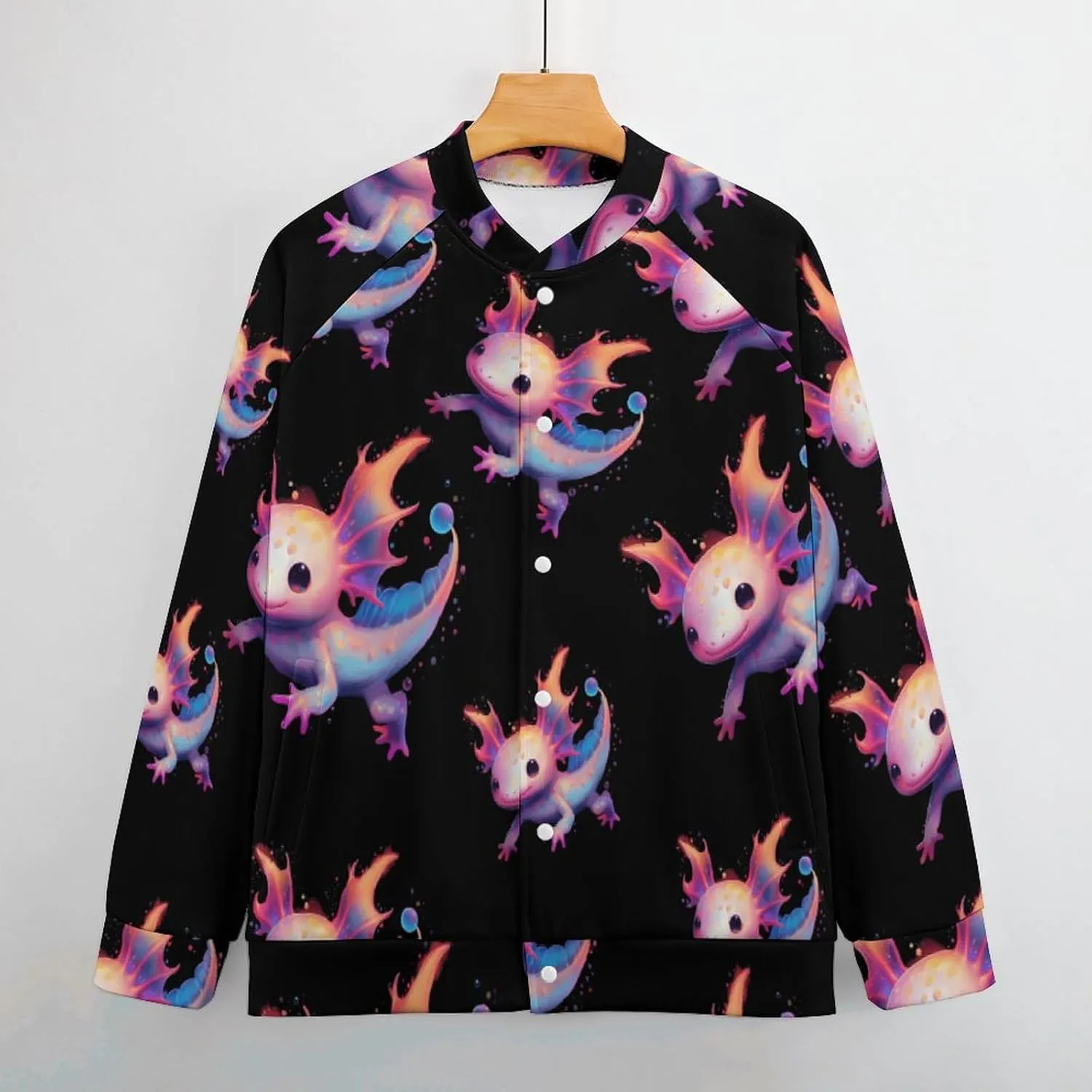 Axolotl Angels Lightweight Men's Baseball Jackets Relaxed Fit Varsity Bomber Jacket Windbreaker Coat