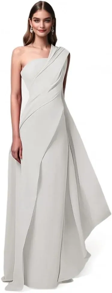 Beach Wedding Sheath Evening Gown Elegant Dress Formal Sleeveless One Shoulder Stretch Chiffon Masquerade Dress 2025