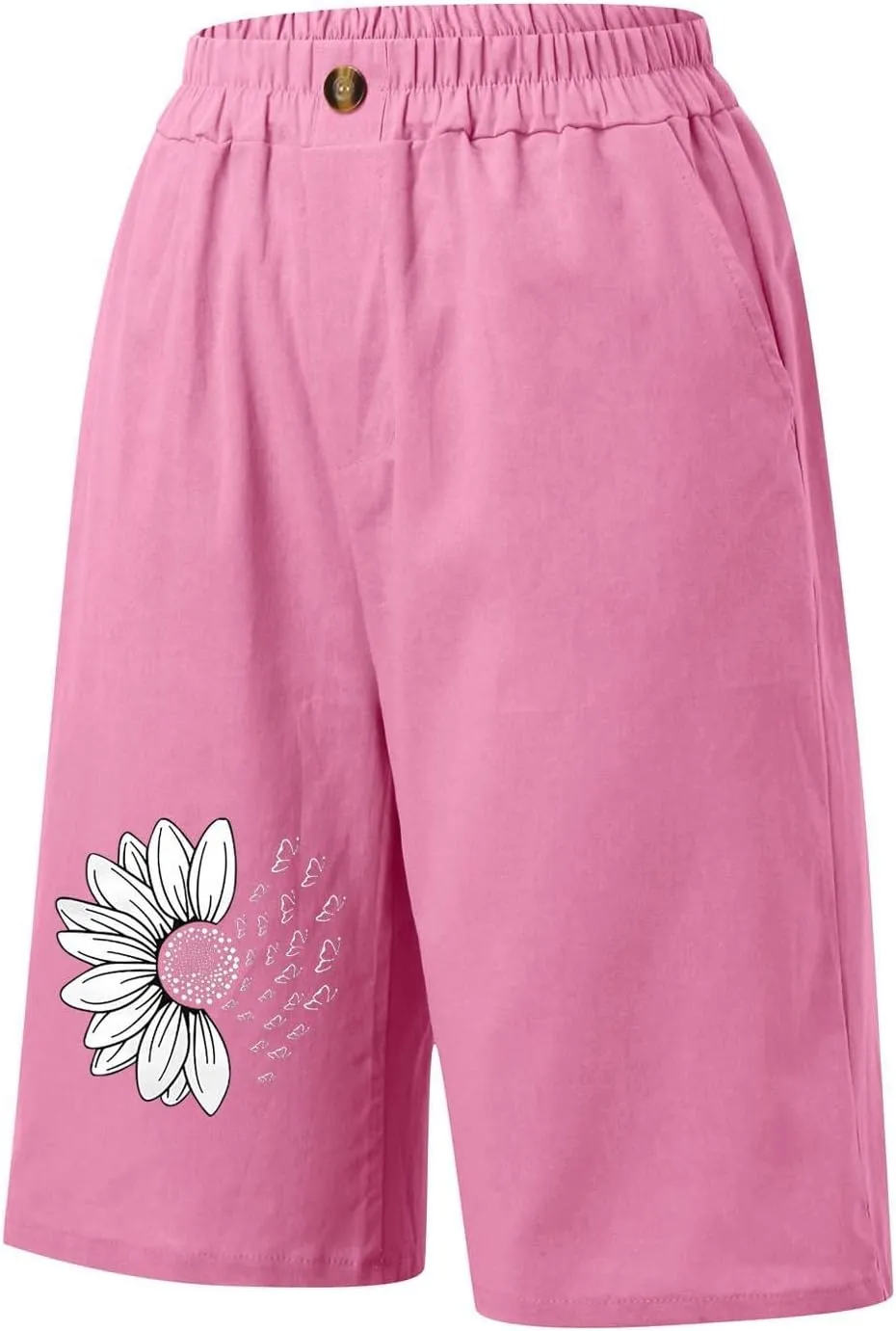 Bermuda Shorts for Women Cotton Linen Elastic High Waisted Casual Loose Shorts Comfy Lightweight Summer Shorts