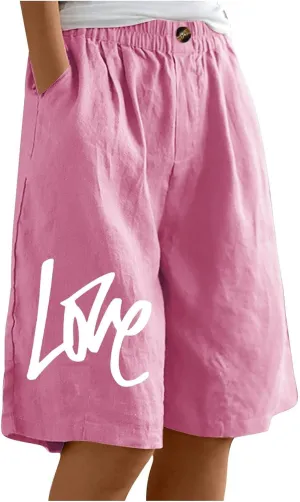 Bermuda Shorts for Women Cotton Linen Elastic High Waisted Casual Loose Shorts Comfy Lightweight Summer Shorts