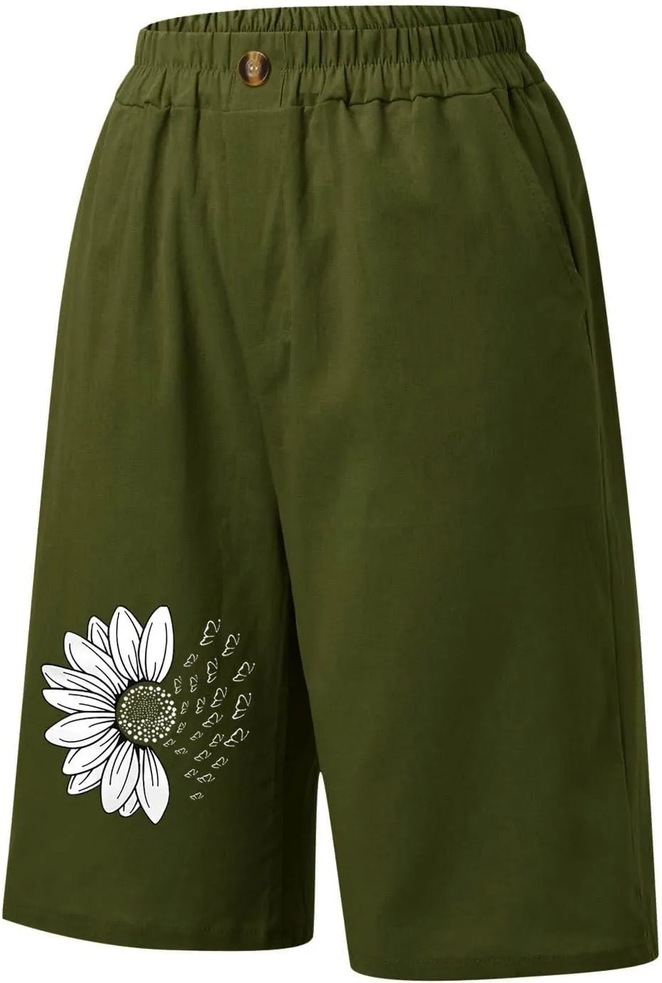 Bermuda Shorts for Women Cotton Linen Elastic High Waisted Casual Loose Shorts Comfy Lightweight Summer Shorts