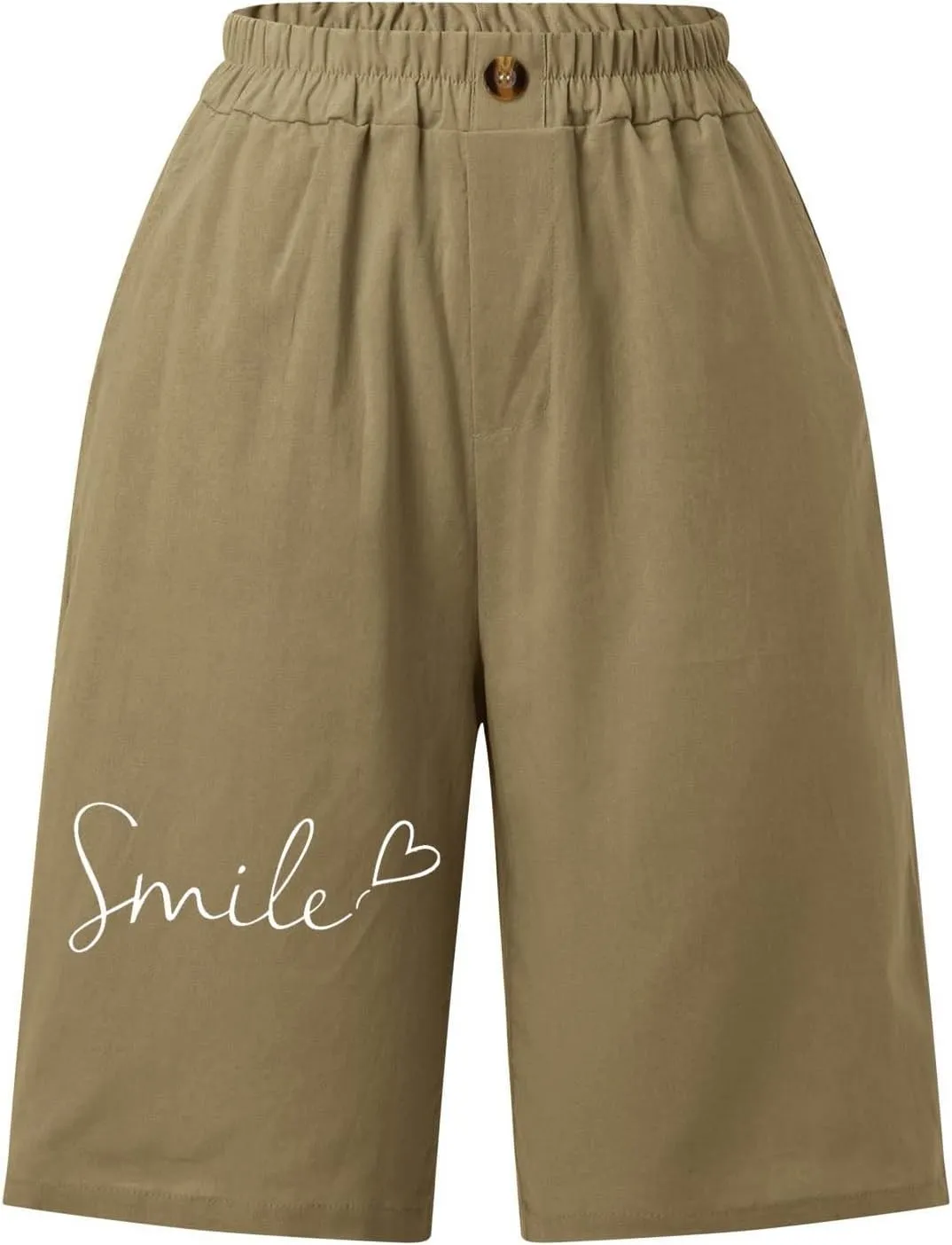 Bermuda Shorts for Women Cotton Linen Elastic High Waisted Casual Loose Shorts Comfy Lightweight Summer Shorts