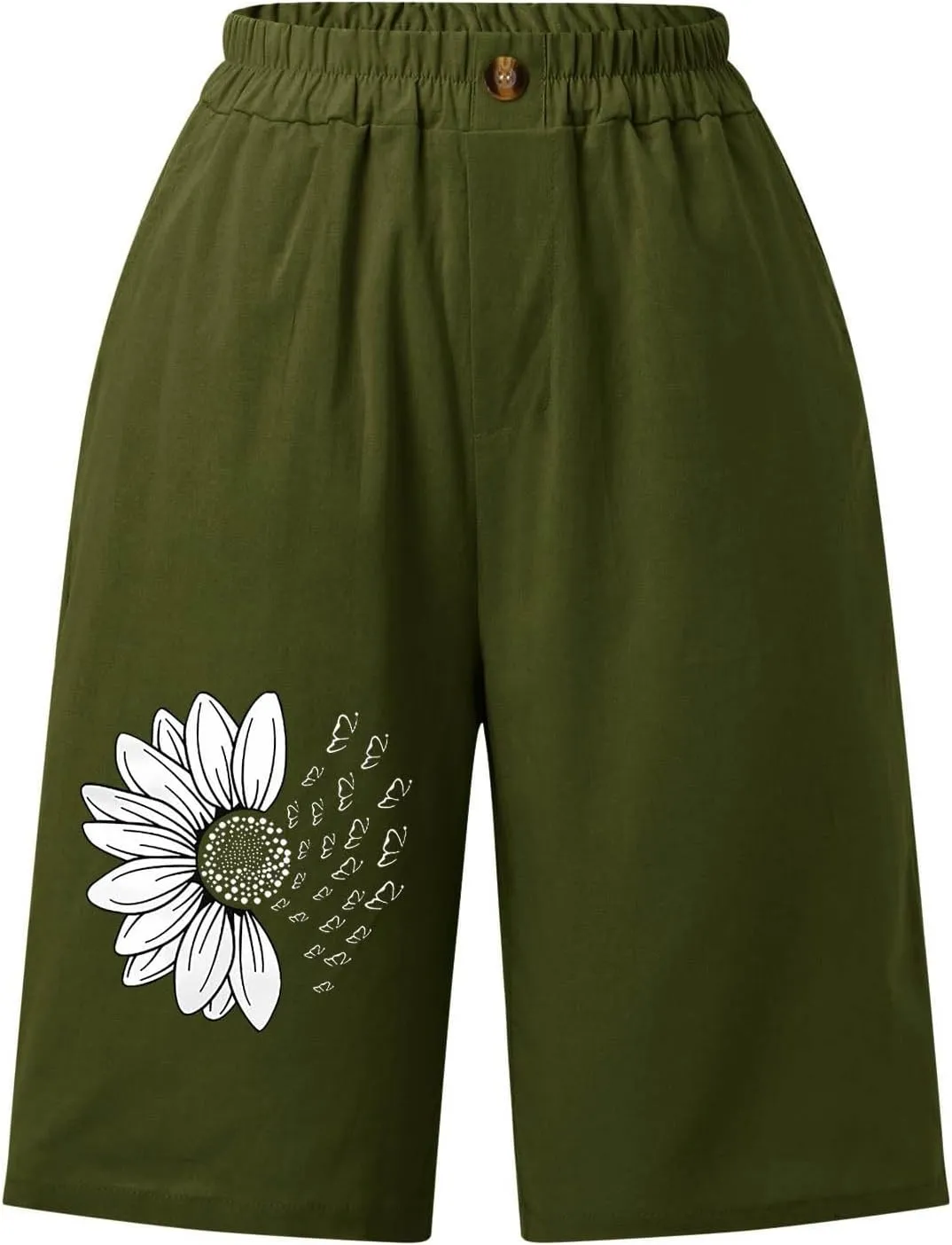 Bermuda Shorts for Women Cotton Linen Elastic High Waisted Casual Loose Shorts Comfy Lightweight Summer Shorts