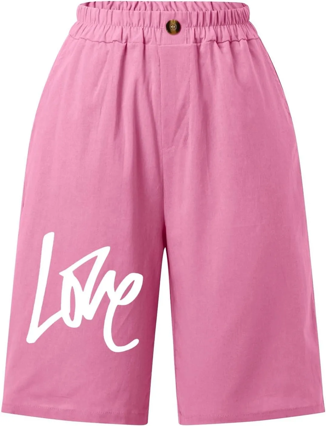 Bermuda Shorts for Women Cotton Linen Elastic High Waisted Casual Loose Shorts Comfy Lightweight Summer Shorts