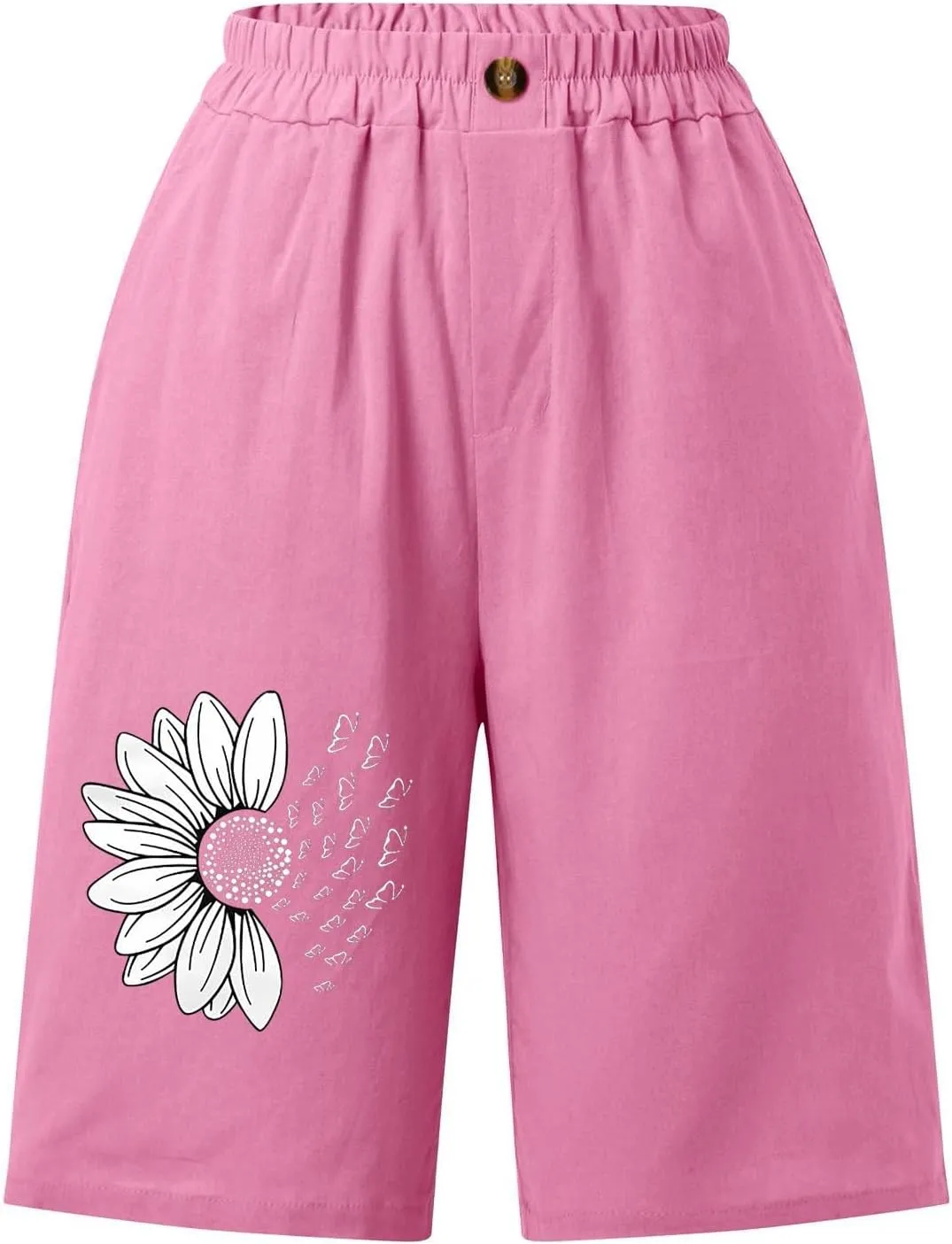 Bermuda Shorts for Women Cotton Linen Elastic High Waisted Casual Loose Shorts Comfy Lightweight Summer Shorts
