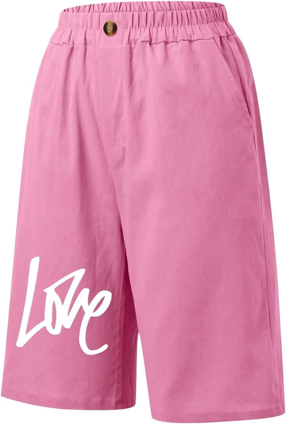 Bermuda Shorts for Women Cotton Linen Elastic High Waisted Casual Loose Shorts Comfy Lightweight Summer Shorts