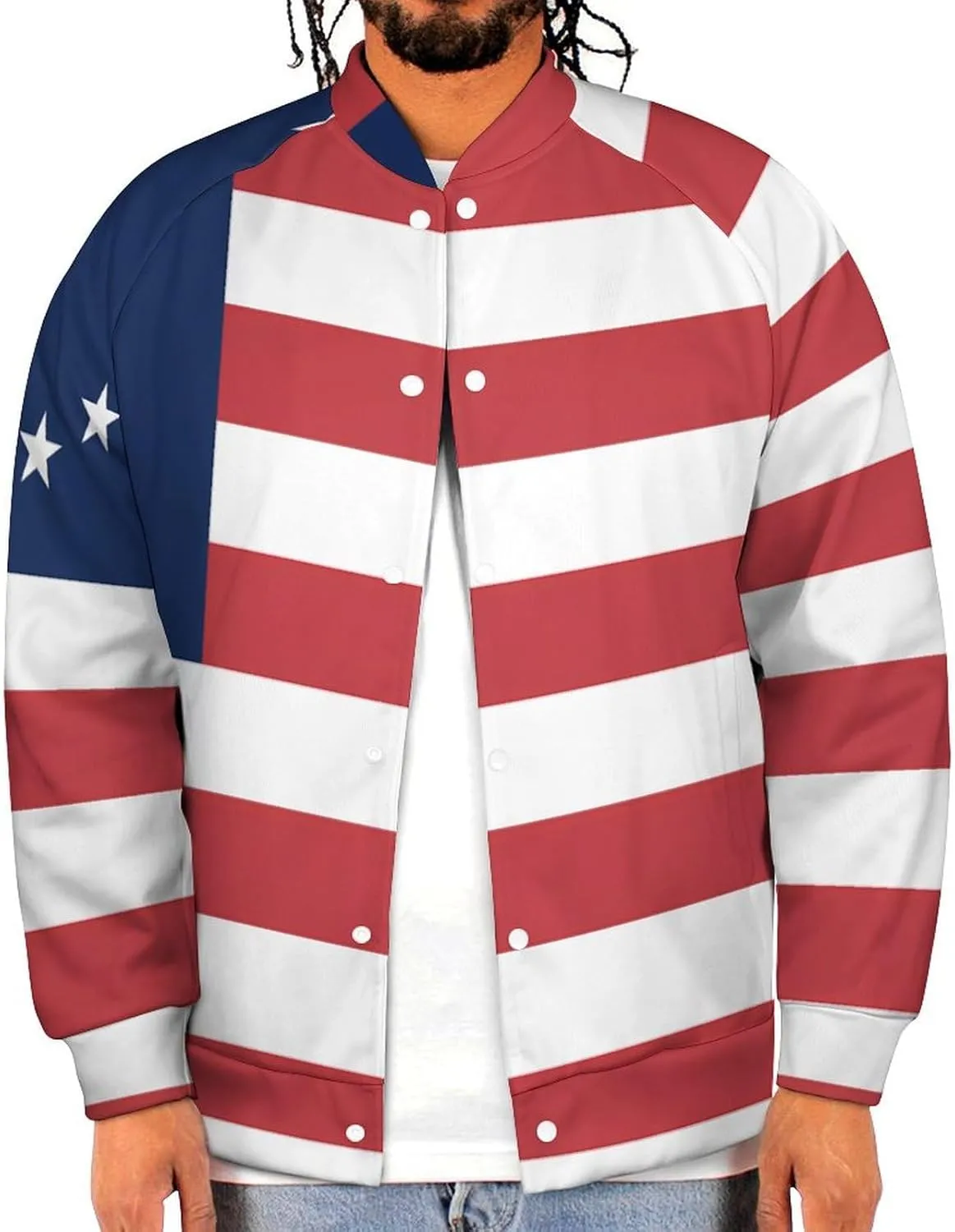 Betsy Ross Flag U.S.A Lightweight Men's Baseball Jackets Relaxed Fit Varsity Bomber Jacket Windbreaker Coat