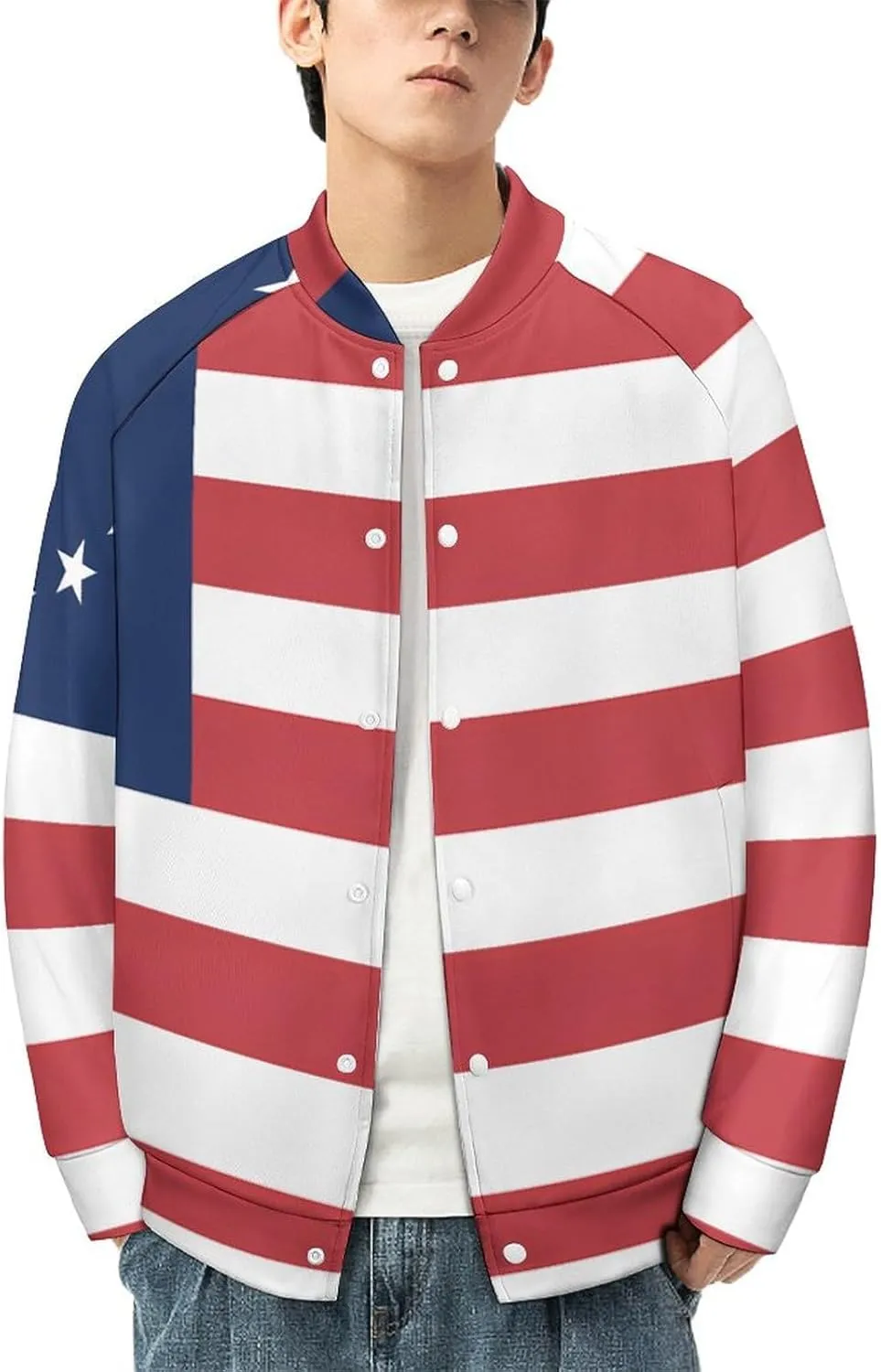 Betsy Ross Flag U.S.A Lightweight Men's Baseball Jackets Relaxed Fit Varsity Bomber Jacket Windbreaker Coat