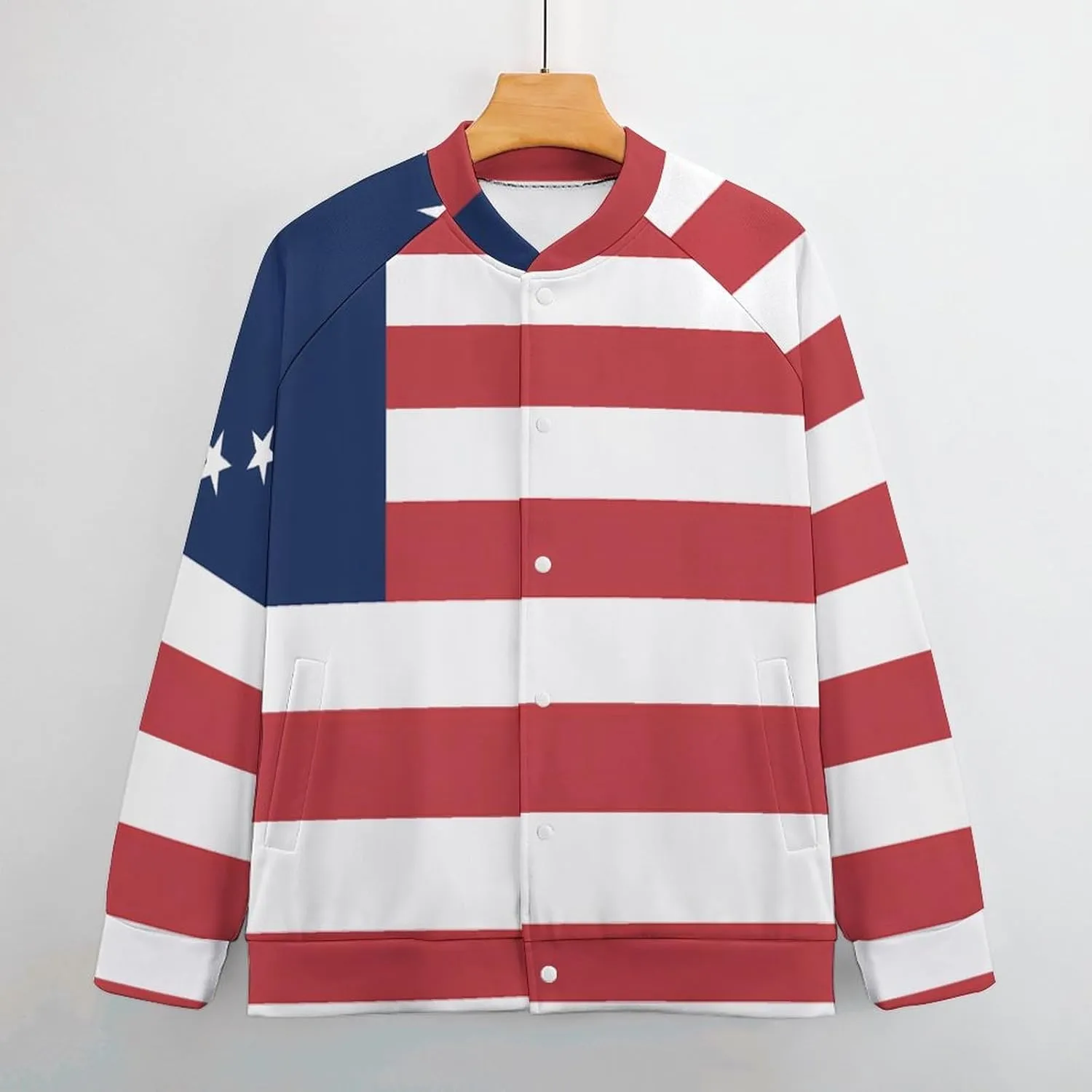 Betsy Ross Flag U.S.A Lightweight Men's Baseball Jackets Relaxed Fit Varsity Bomber Jacket Windbreaker Coat