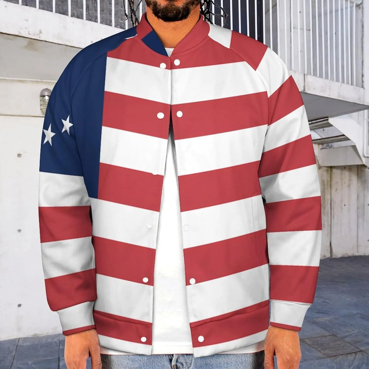 Betsy Ross Flag U.S.A Lightweight Men's Baseball Jackets Relaxed Fit Varsity Bomber Jacket Windbreaker Coat