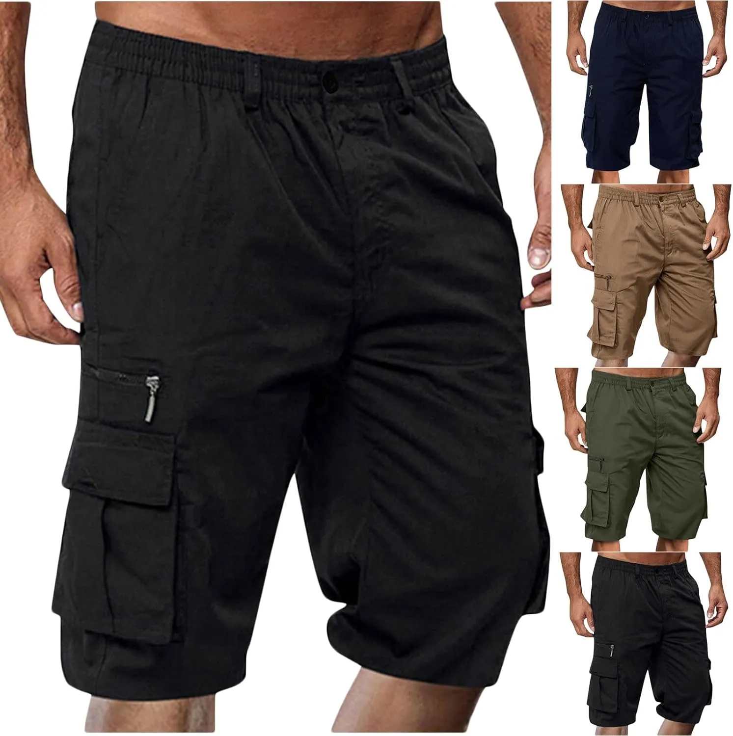 Binmer Summer Casual Cargo Shorts Mens 2024 Lightweight Multi Pocket Workout Athletic Shorts Elestic Waisted Beach Shorts
