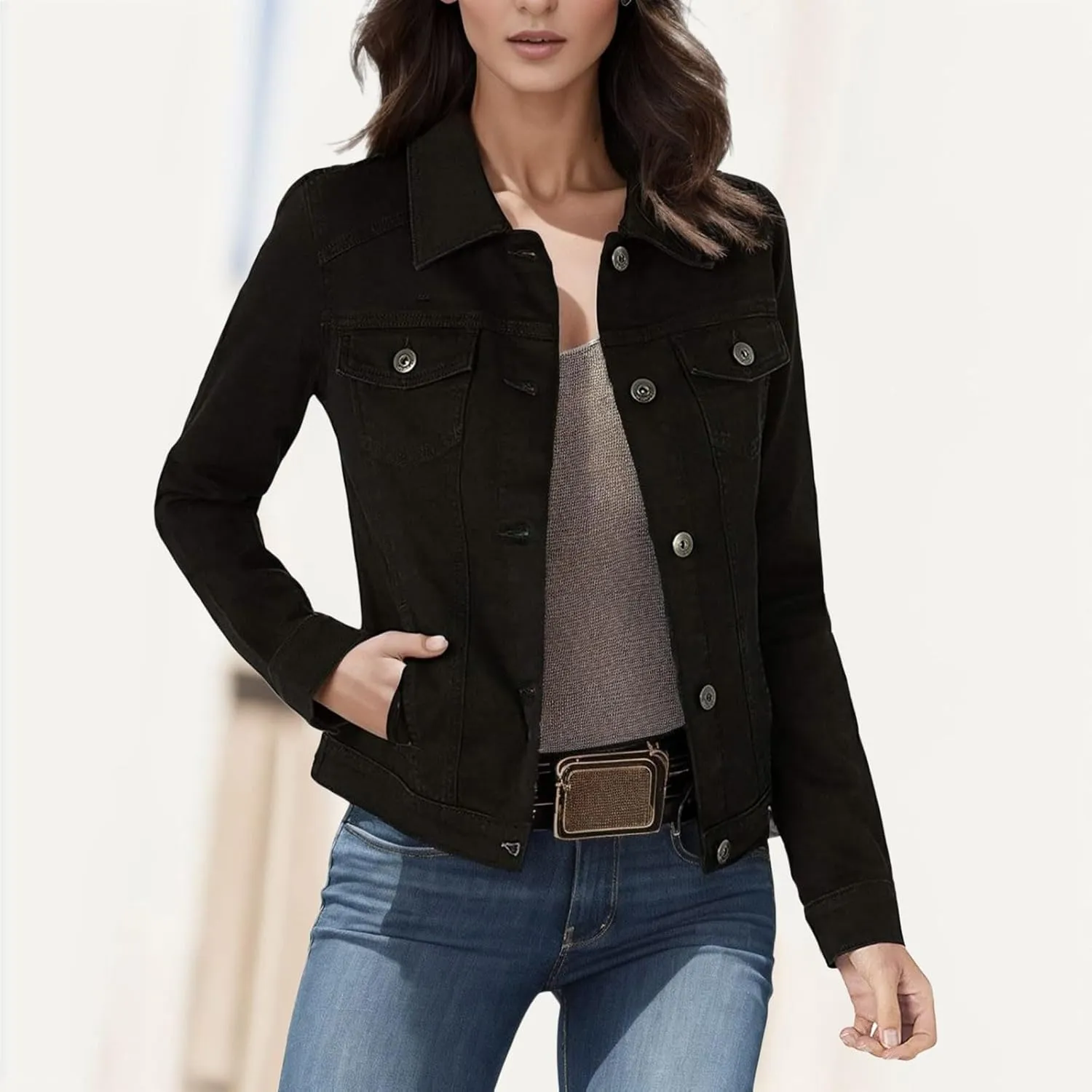 Black Denim Jacket For Women Women's Denim Jacket New Slim Fit Jacket Woman Jacket