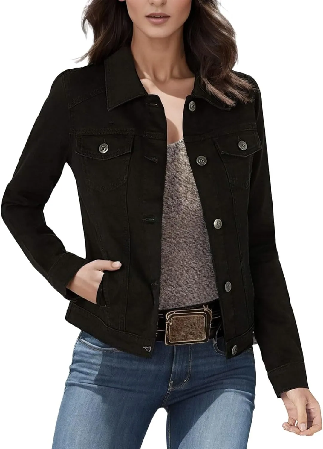Black Denim Jacket For Women Women's Denim Jacket New Slim Fit Jacket Woman Jacket