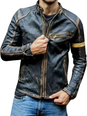 Black Leather Jacket Men Solid Color Zip PU Leather Jacket Short Lapel Motorcycle Leather Jacket Leather Jacket