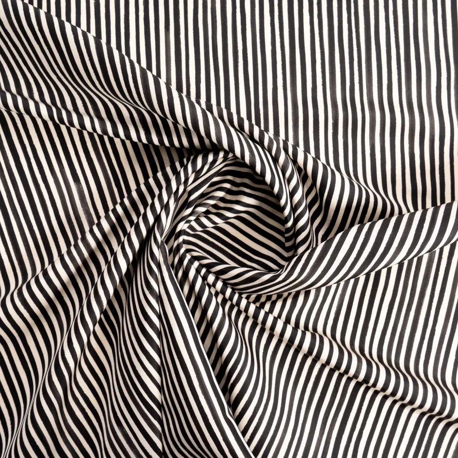 Black 'Striped' Pure Silk Ivory Faille