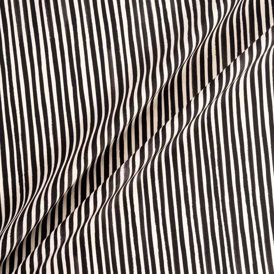 Black 'Striped' Pure Silk Ivory Faille