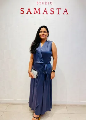 Blue Raw Silk Wrap Dress