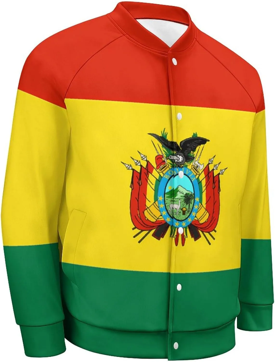 Bolivia Flag Lightweight Men's Baseball Jackets Relaxed Fit Varsity Bomber Jacket Windbreaker Coat