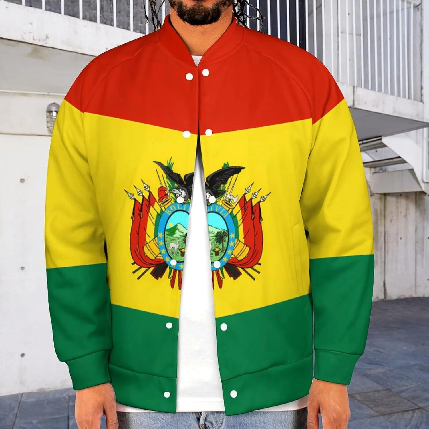 Bolivia Flag Lightweight Men's Baseball Jackets Relaxed Fit Varsity Bomber Jacket Windbreaker Coat