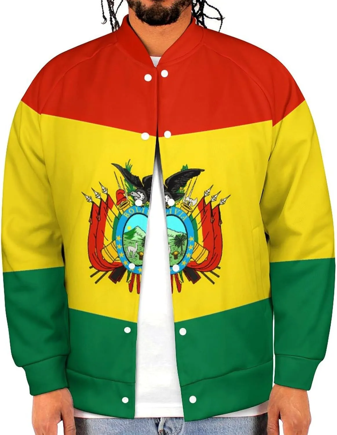 Bolivia Flag Lightweight Men's Baseball Jackets Relaxed Fit Varsity Bomber Jacket Windbreaker Coat